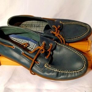 Leather top blue and brown Sperry Topsiders size 13